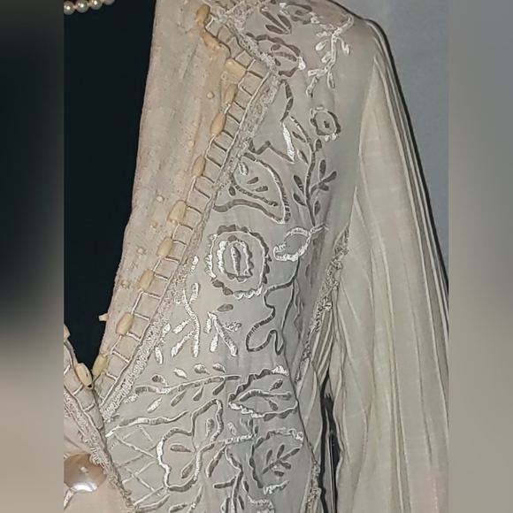 NWT SANDY STARKMAN 100% Cotton/Beaded Ivory Embellished Coat Blazer Jacket Sz SM - Picture 2 of 8